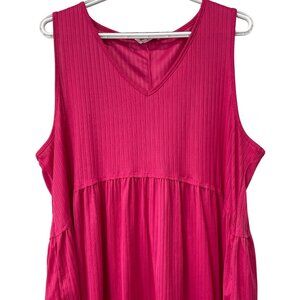 Mittoshop Peplum Top Plus Size 1X Babydoll Hot Pink Ribbed V Neck Relaxed Fit